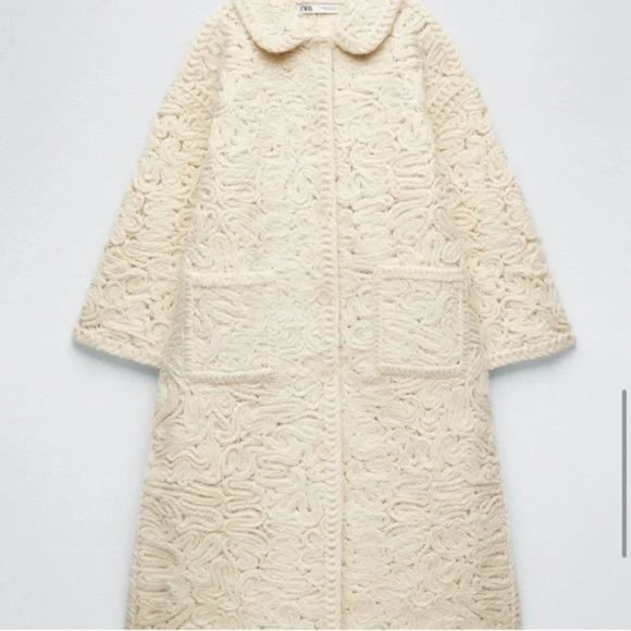 RARE ZARA STRUCTURED WOOL BLEND KNIT COAT - Picture 12 of 16